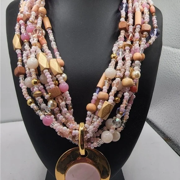 🔴SOLD🔴FIRM Joan Rivers Pink Multi-Strand Torsade Necklace lot#11 - Picture 2 of 7
